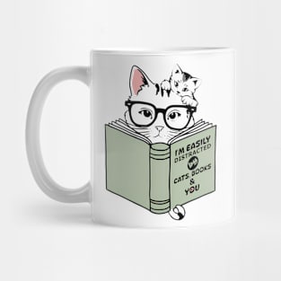 Easily Distracted By Cats Books And You Funny Cat Book Lover Mug